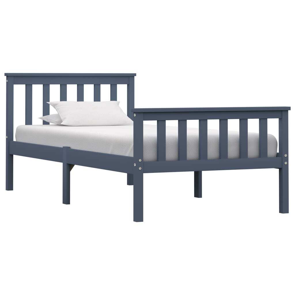283227 Bed Frame Grey Solid Pinewood 100x200 cm