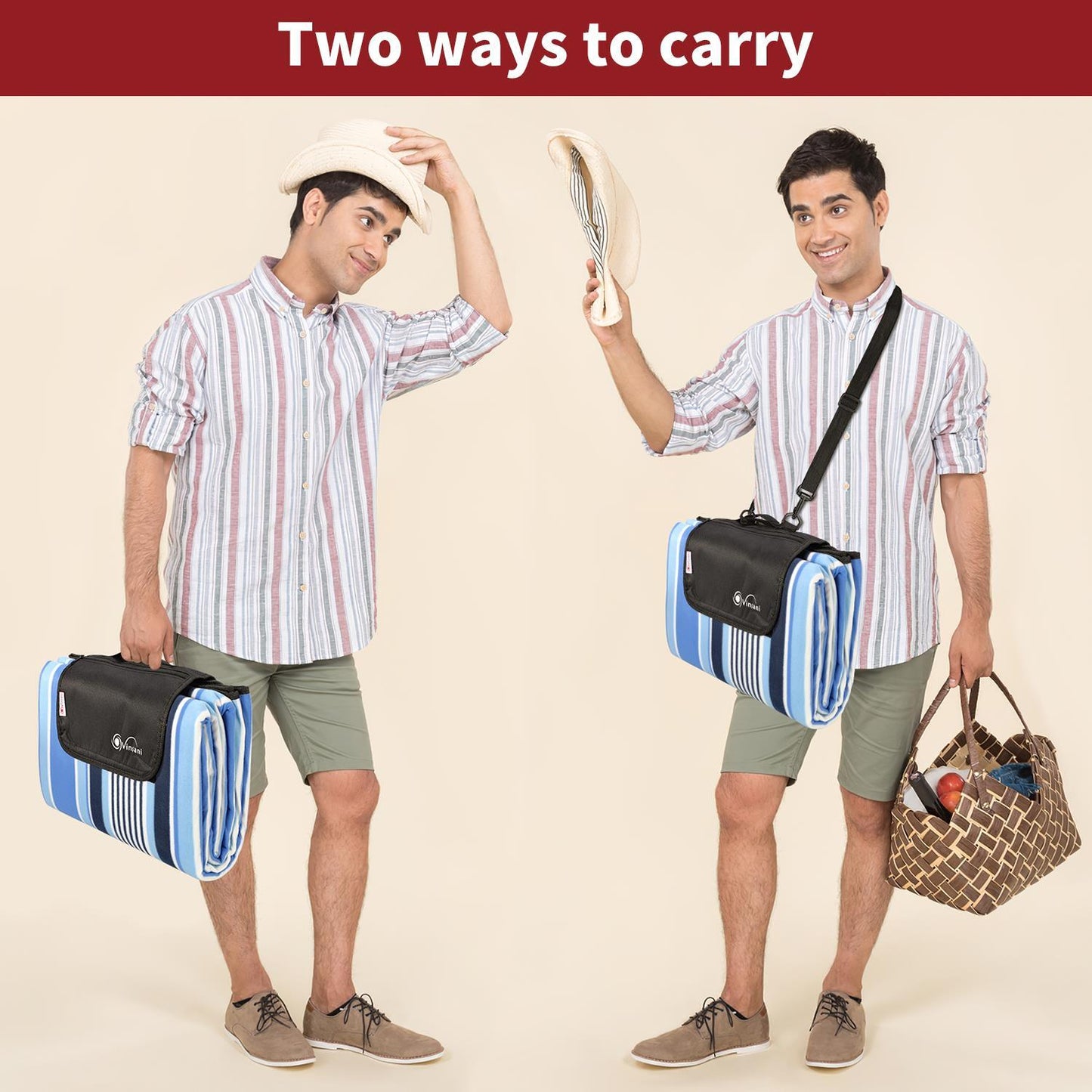 Vinsani Blue Stripe 260X220cm Picnic Rug 0000285