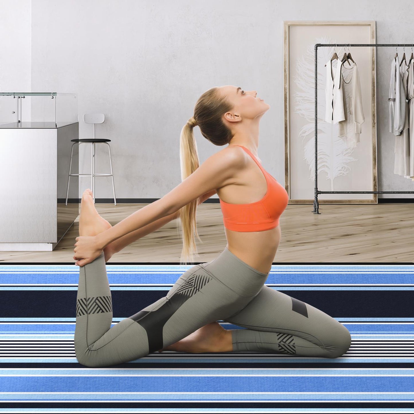 Vinsani Blue Stripe 260X220cm Picnic Rug 0000285