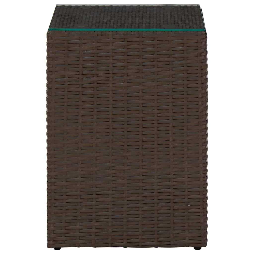 Side Tables 3 pcs with Glass Top Brown Poly Rattan