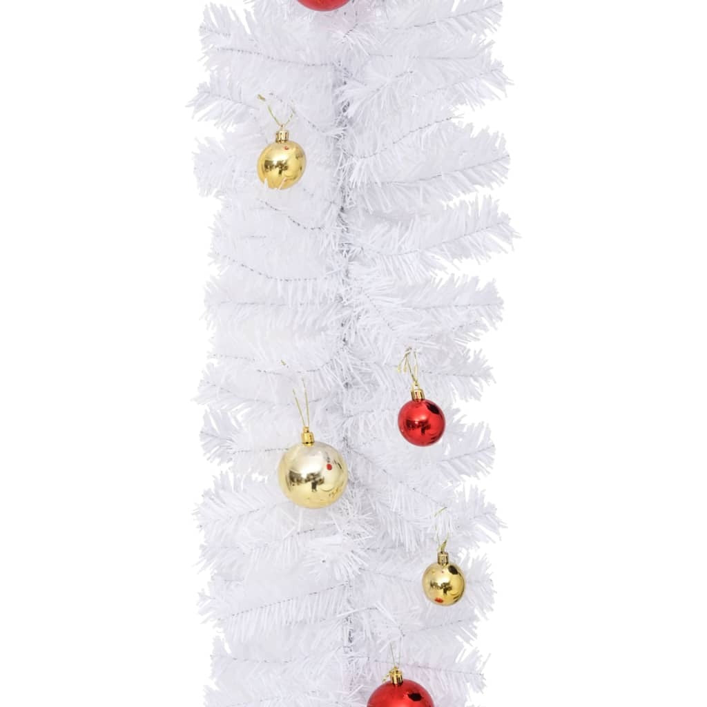 Christmas Garland Decorated with Baubles White 5 m