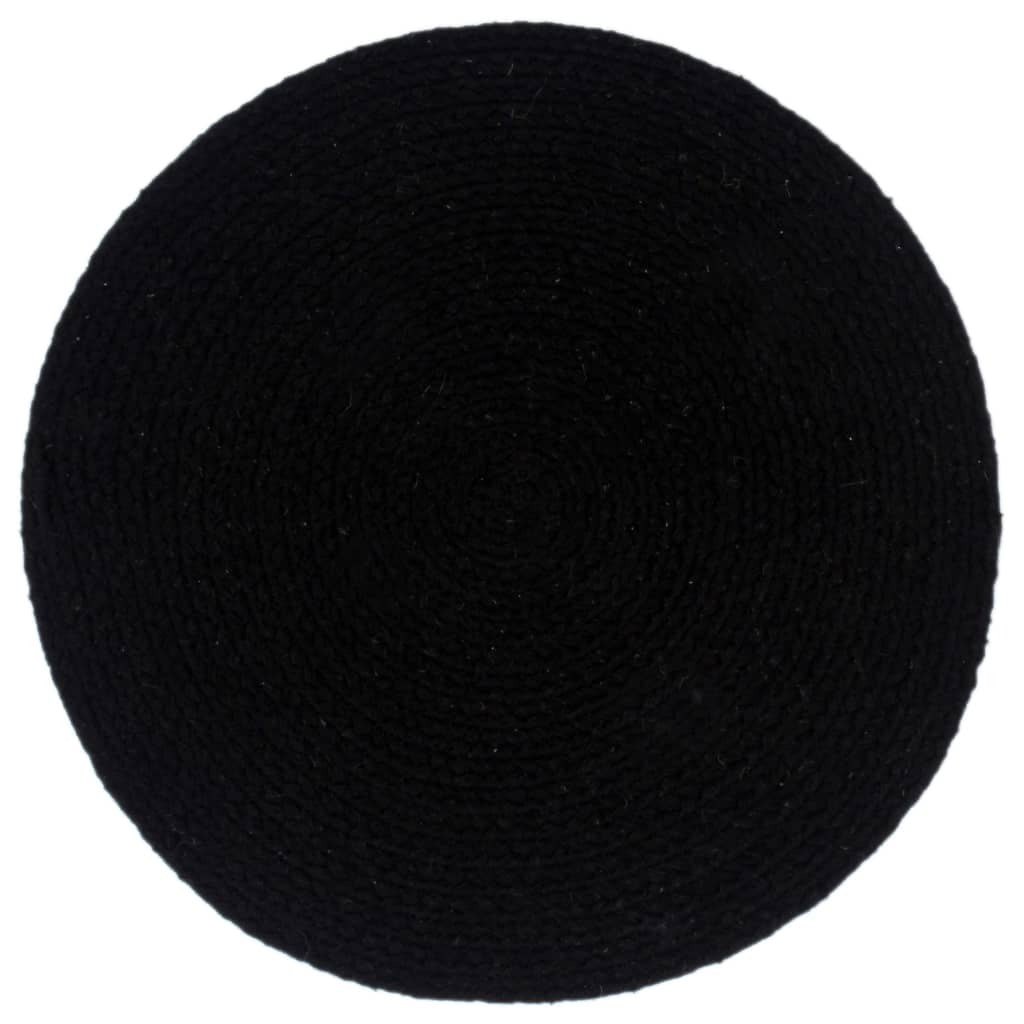 Placemats 4 pcs Plain Black 38 cm Round Cotton
