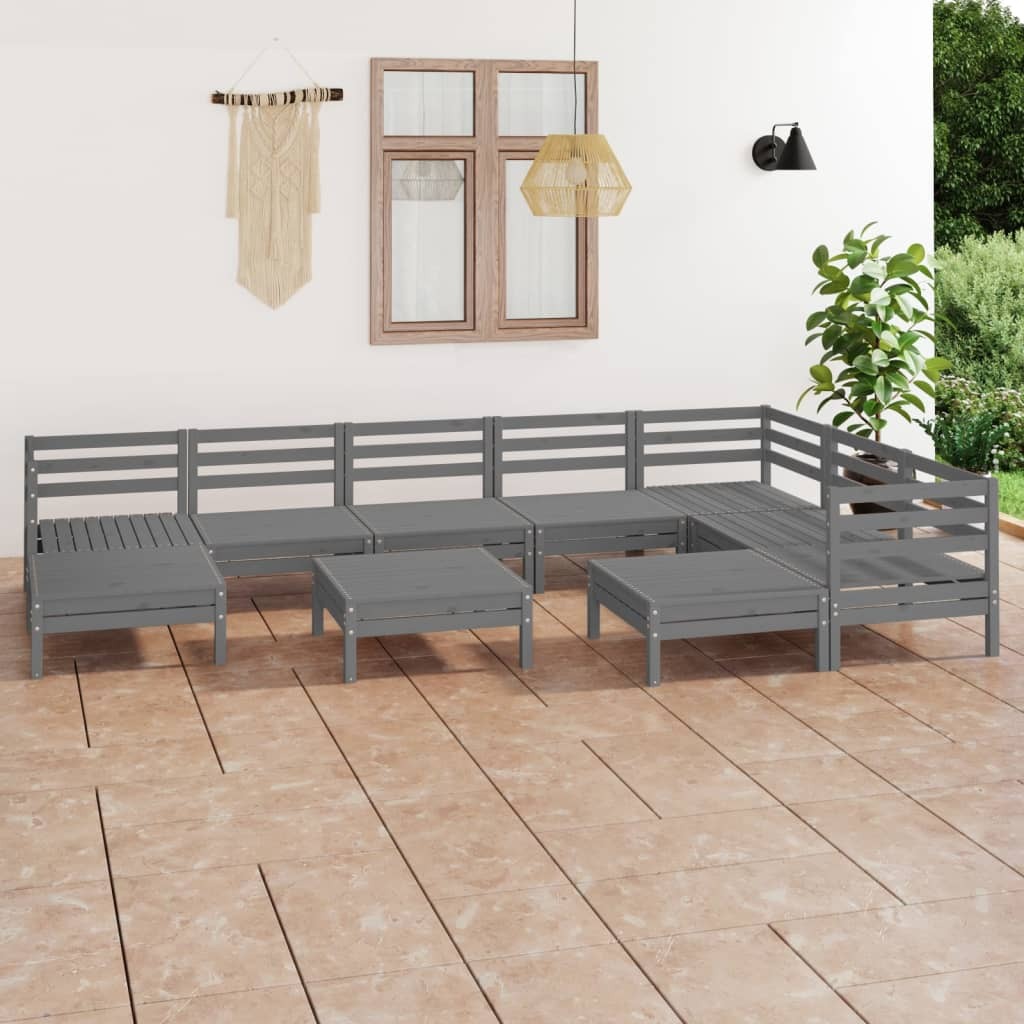 10 Piece Garden Lounge Set Solid Pinewood Grey