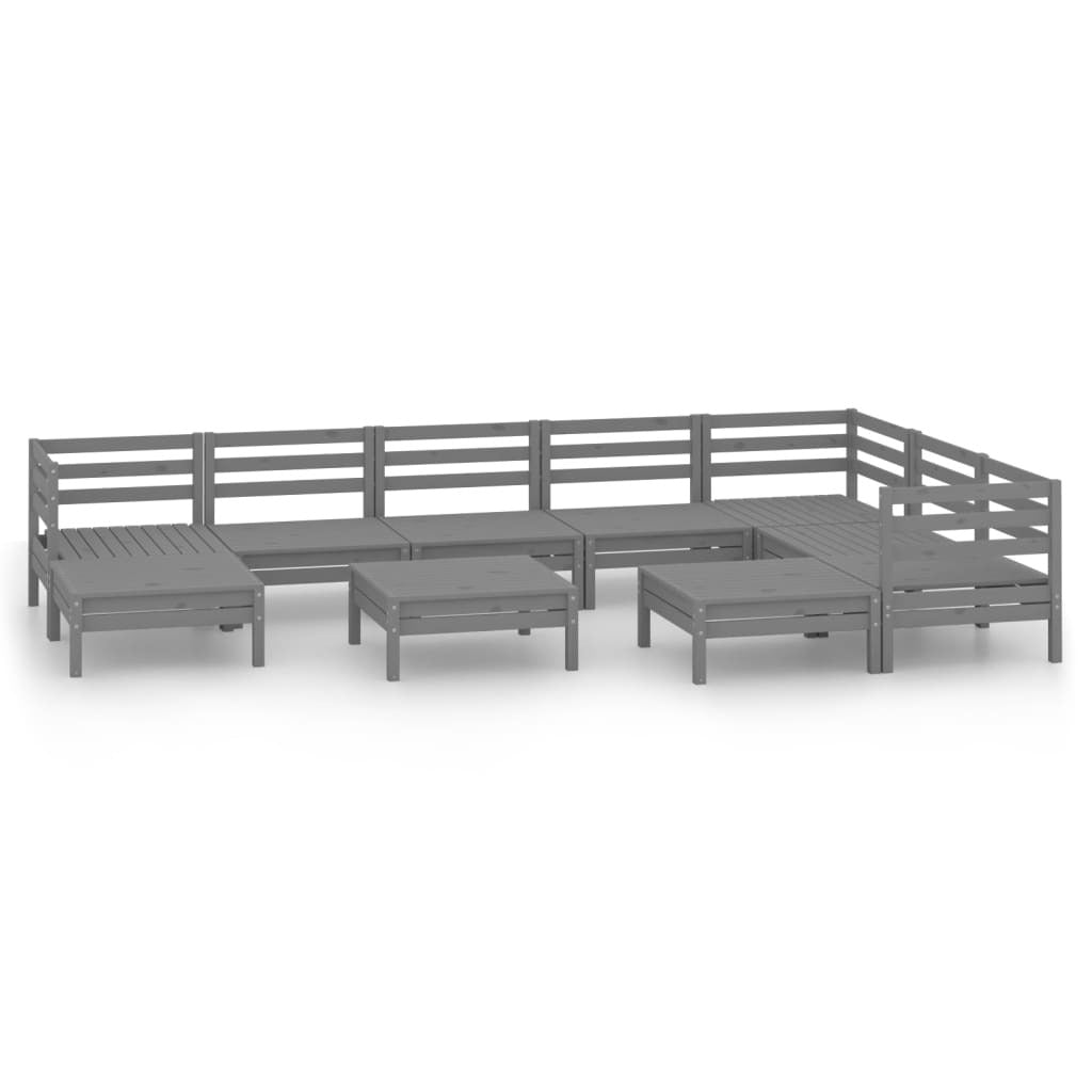 10 Piece Garden Lounge Set Solid Pinewood Grey