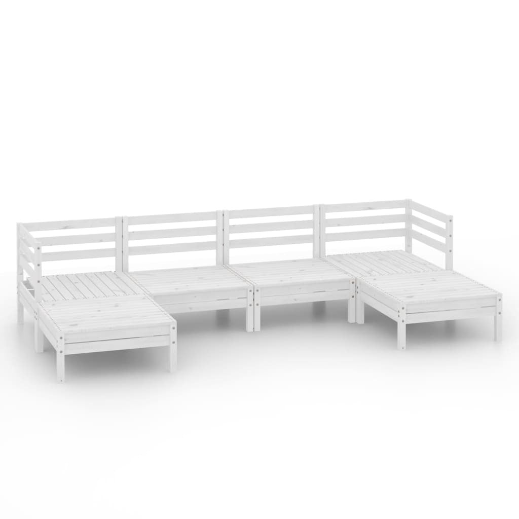 6 Piece Garden Lounge Set White Solid Pinewood
