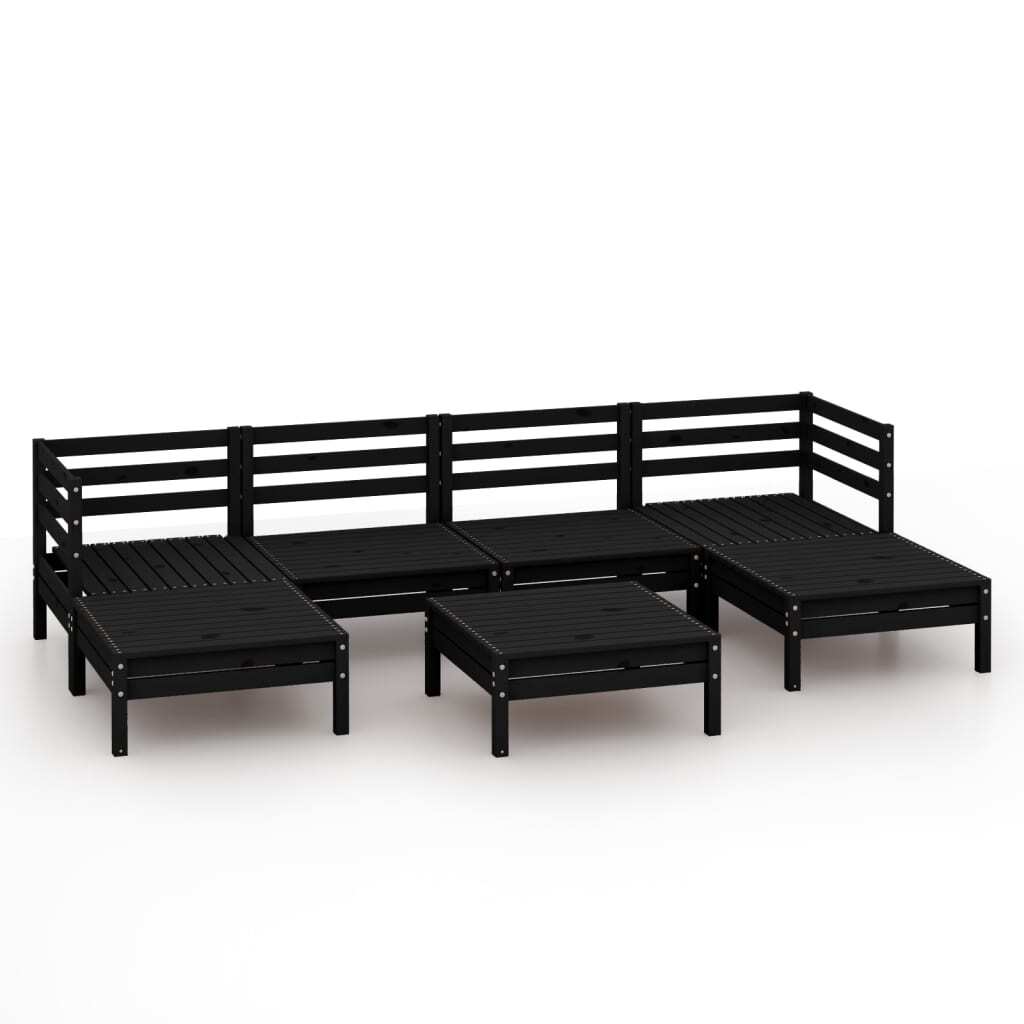 7 Piece Garden Lounge Set Black Solid Pinewood