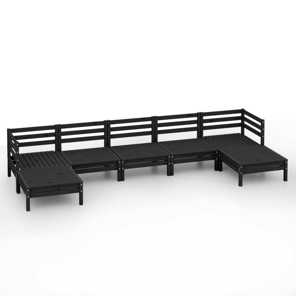 7 Piece Garden Lounge Set Black Solid Pinewood