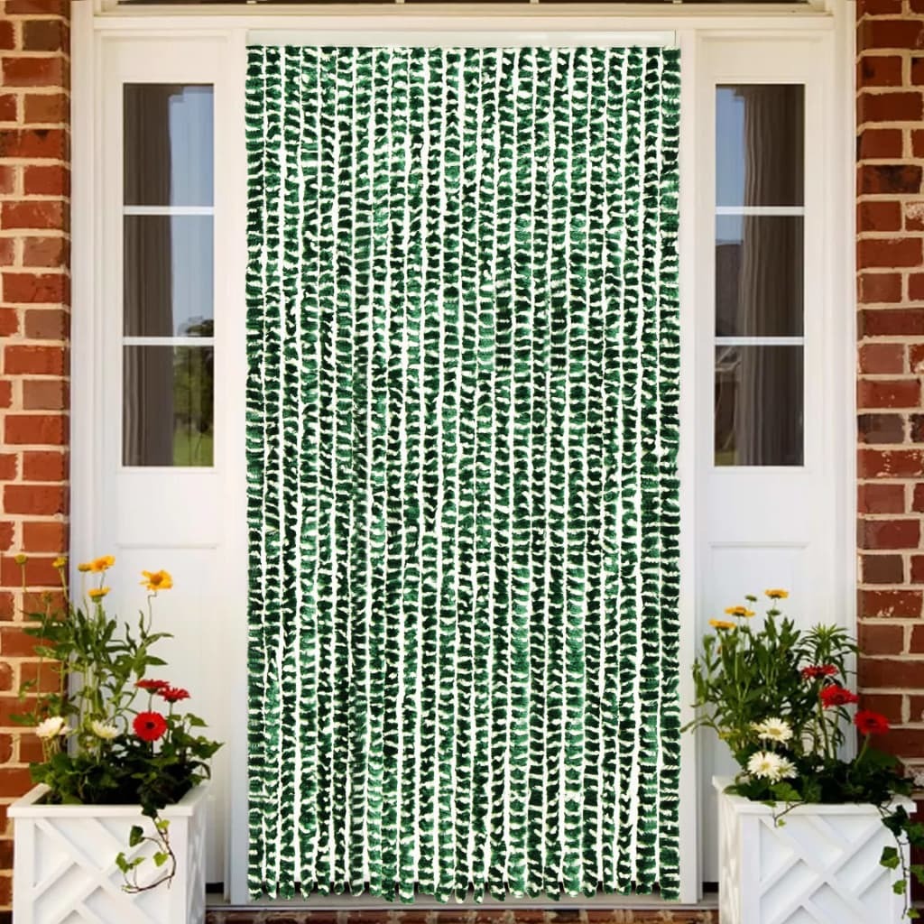 Insect Curtain Green and White 100x220 cm Chenille