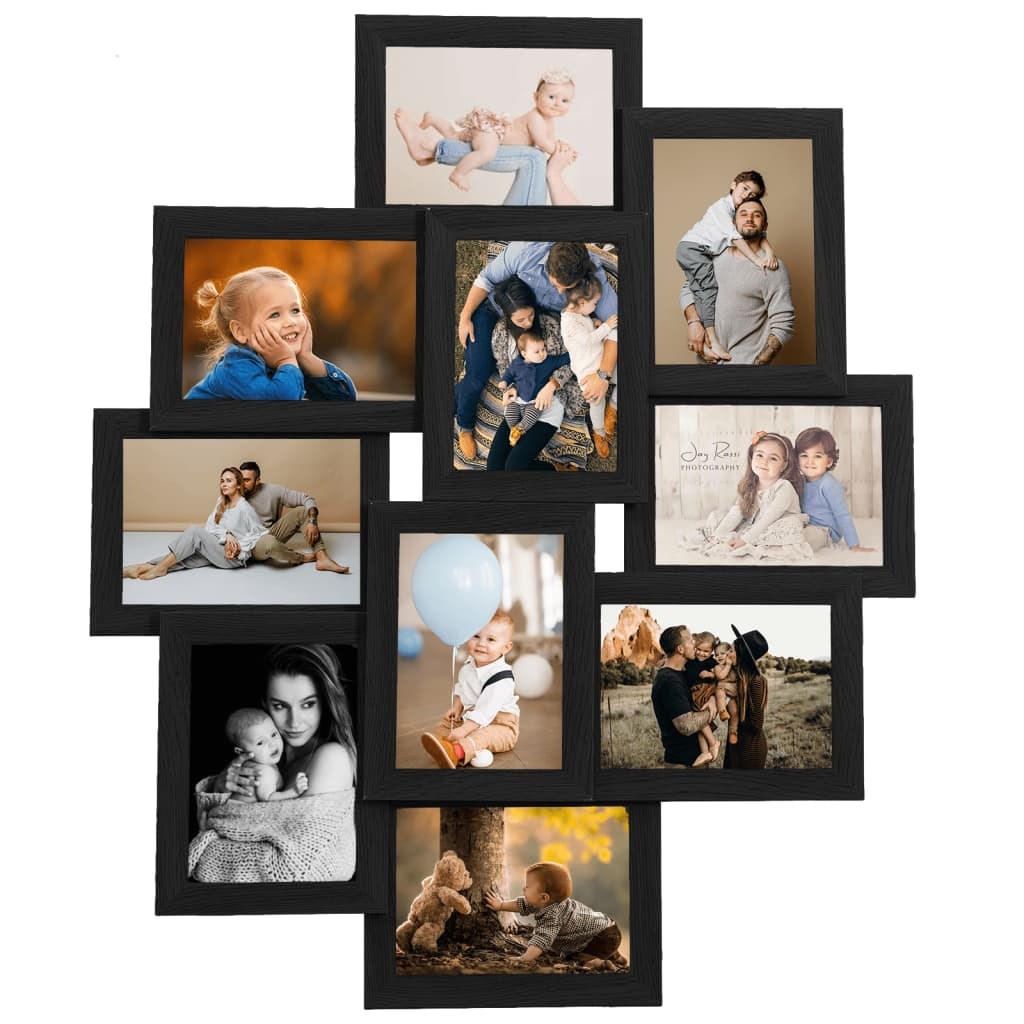 Collage Photo Frame for 10x(10x15 cm) Picture Black MDF