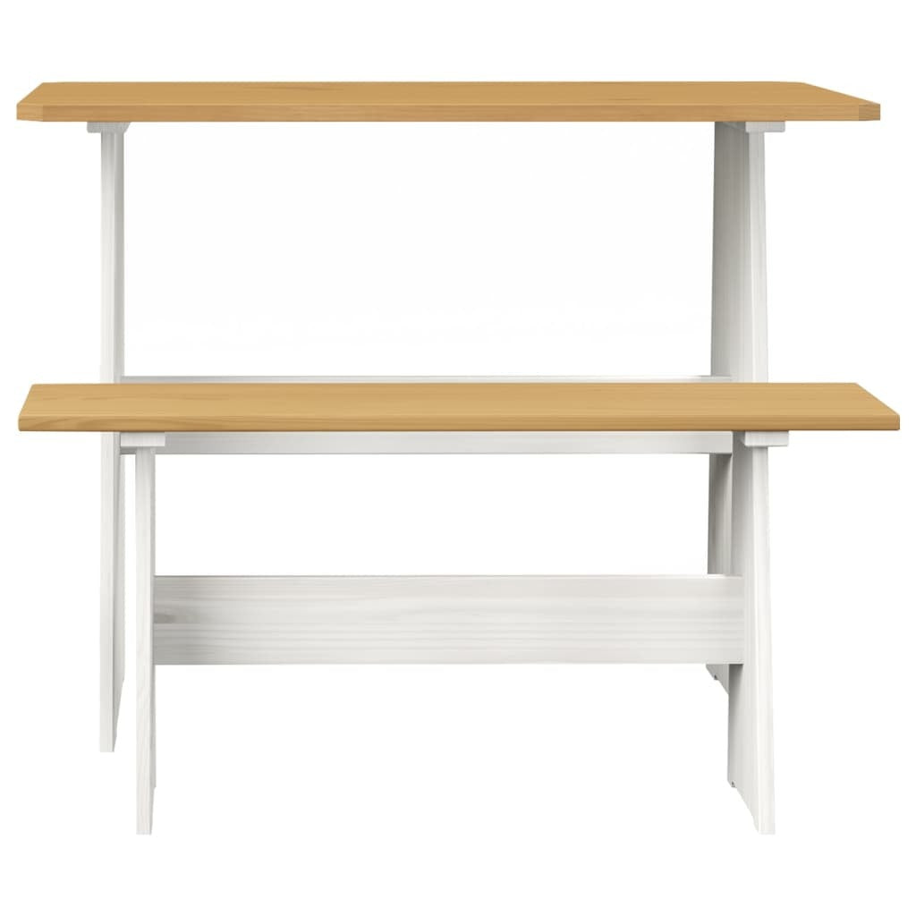 Dining Table with Bench Honey Brown and White Solid Pinewood
