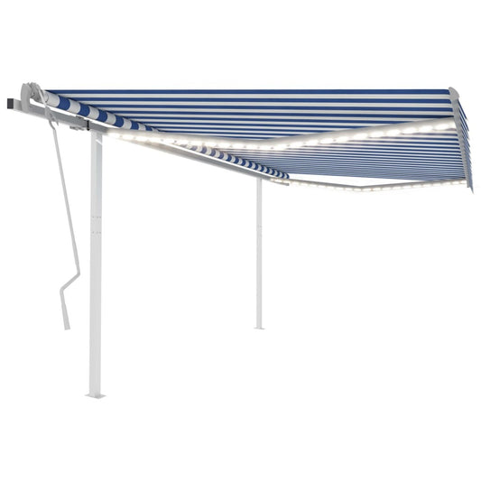 Manual Retractable Awning with LED 4.5x3 m Blue and White