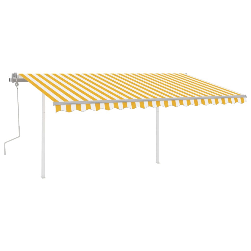 Manual Retractable Awning with Posts 4x3.5 m Yellow and White