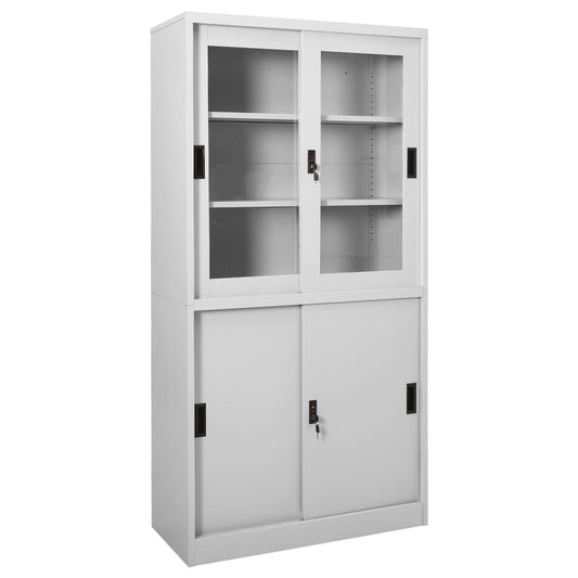 Office Cabinet with Sliding Door Light Grey 90x40x180 cm Steel