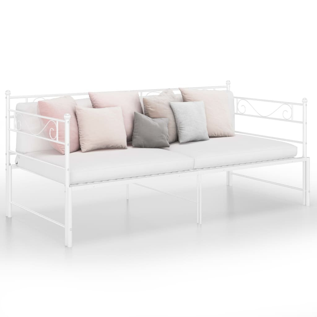 Pull-out Sofa Bed Frame White Metal 90x200 cm