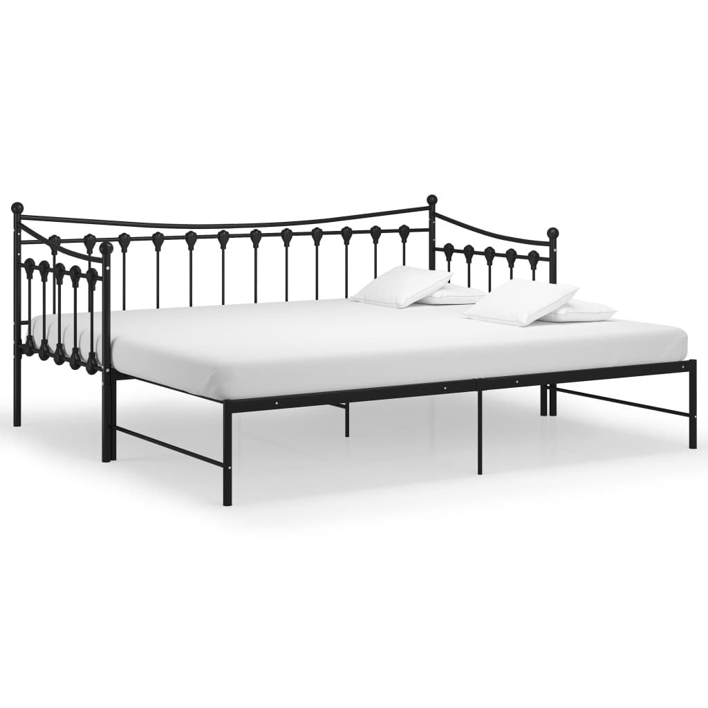 Pull-out Sofa Bed Frame Black Metal 90x200 cm