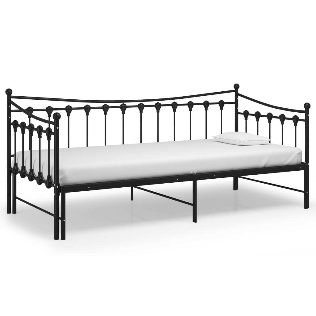 Pull-out Sofa Bed Frame Black Metal 90x200 cm