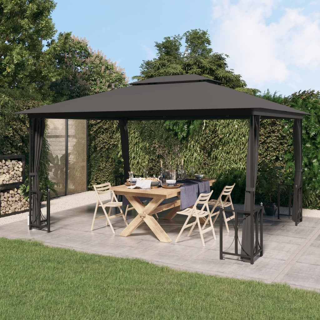 Gazebo with Sidewalls&Double Roofs 3x4 m Anthracite