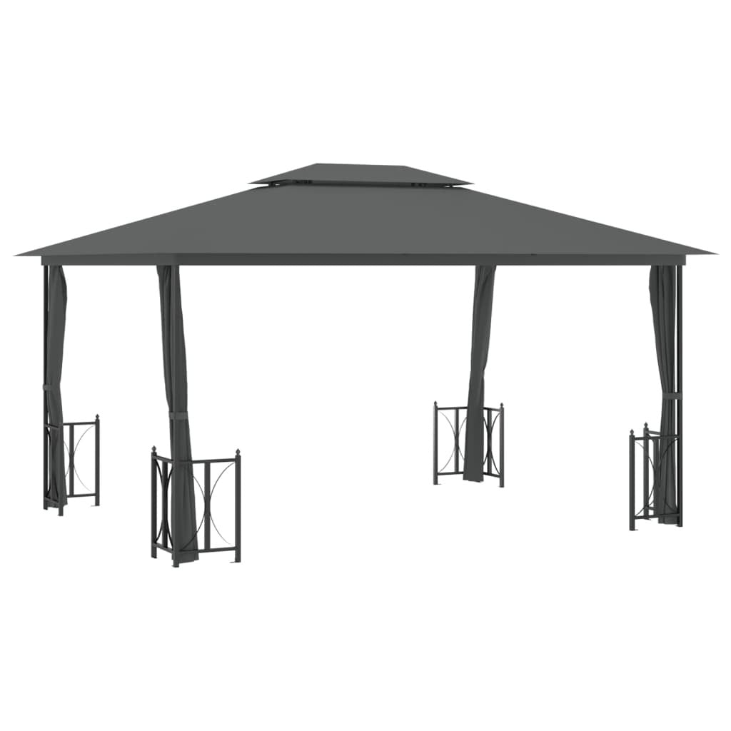 Gazebo with Sidewalls&Double Roofs 3x4 m Anthracite