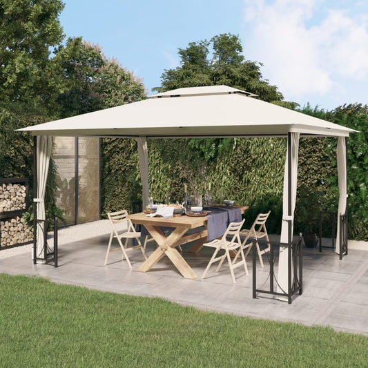 Gazebo with Sidewalls&Double Roofs 3x4 m Cream