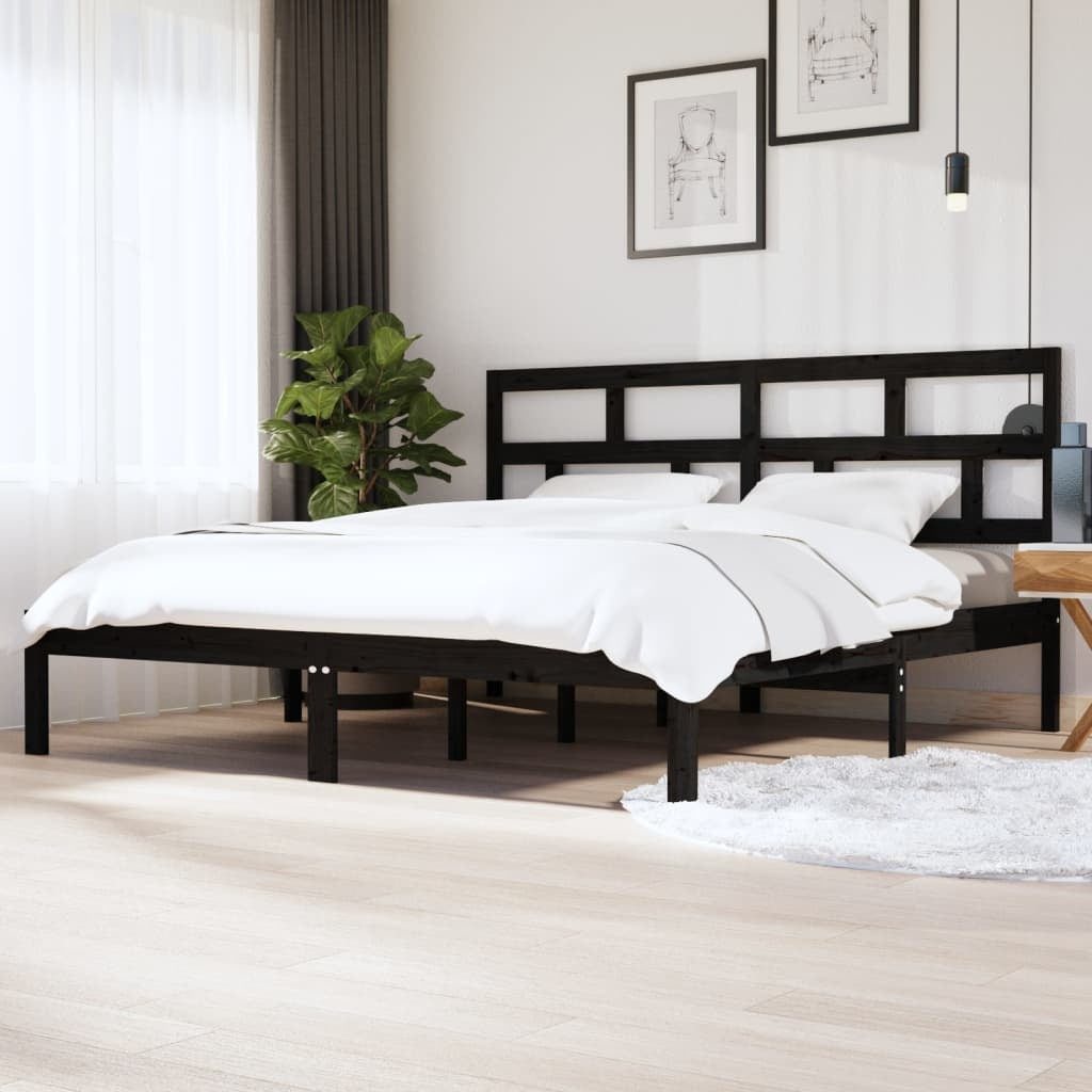 Bed Frame Black Solid Wood Pine 200x200 cm