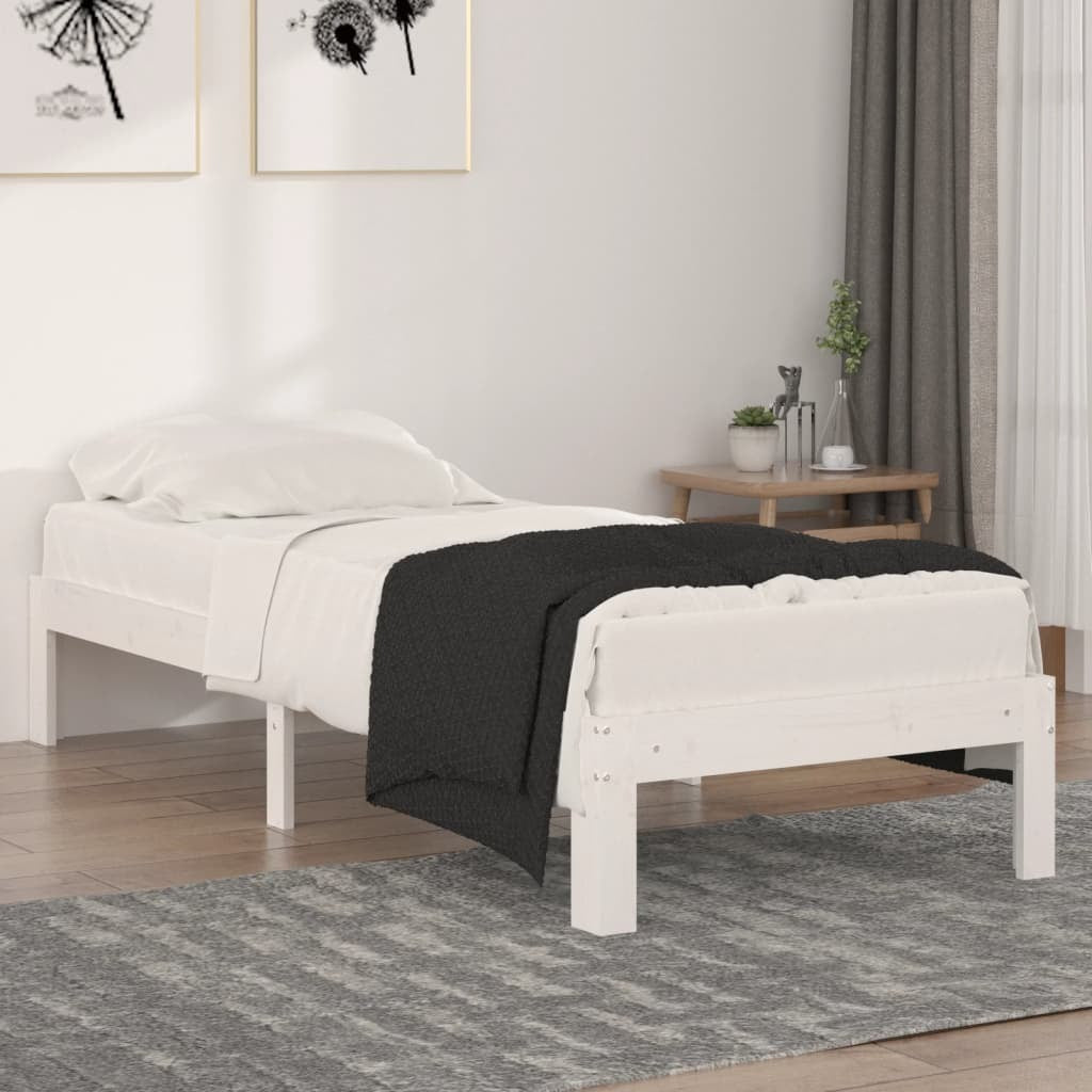 Bed Frame White Solid Wood 75x190 cm 2FT6 Small Single