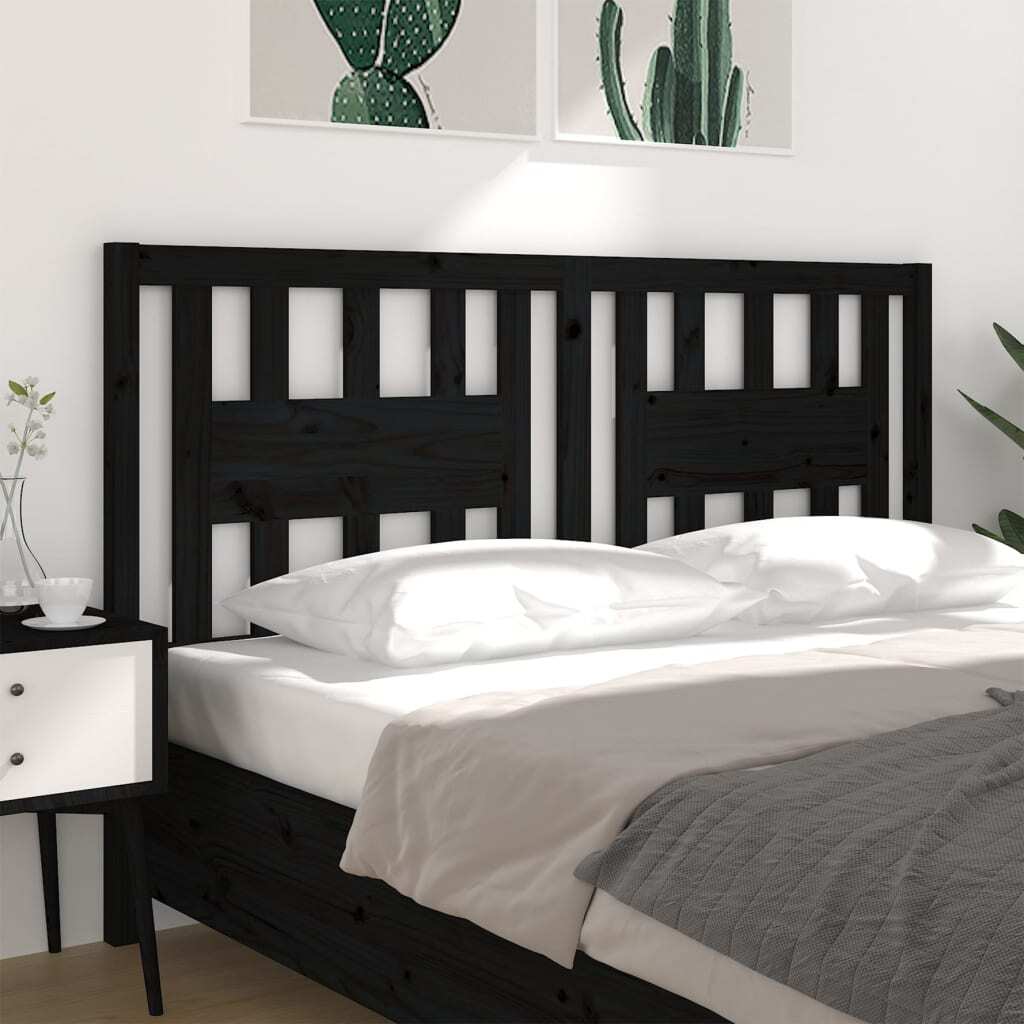 Headboard Black 206x4x100 cm Solid Wood Pine