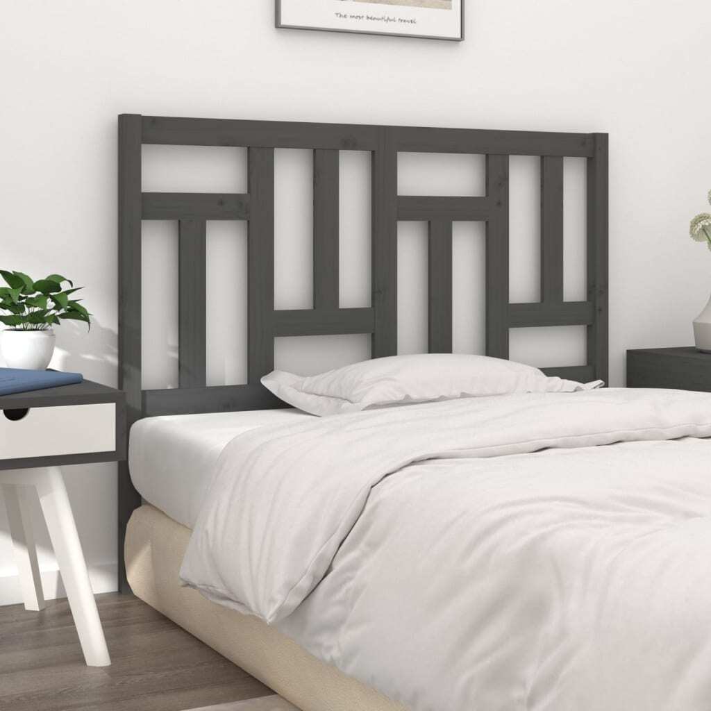 Bed Headboard Grey 205.5x4x100 cm Solid Wood Pine