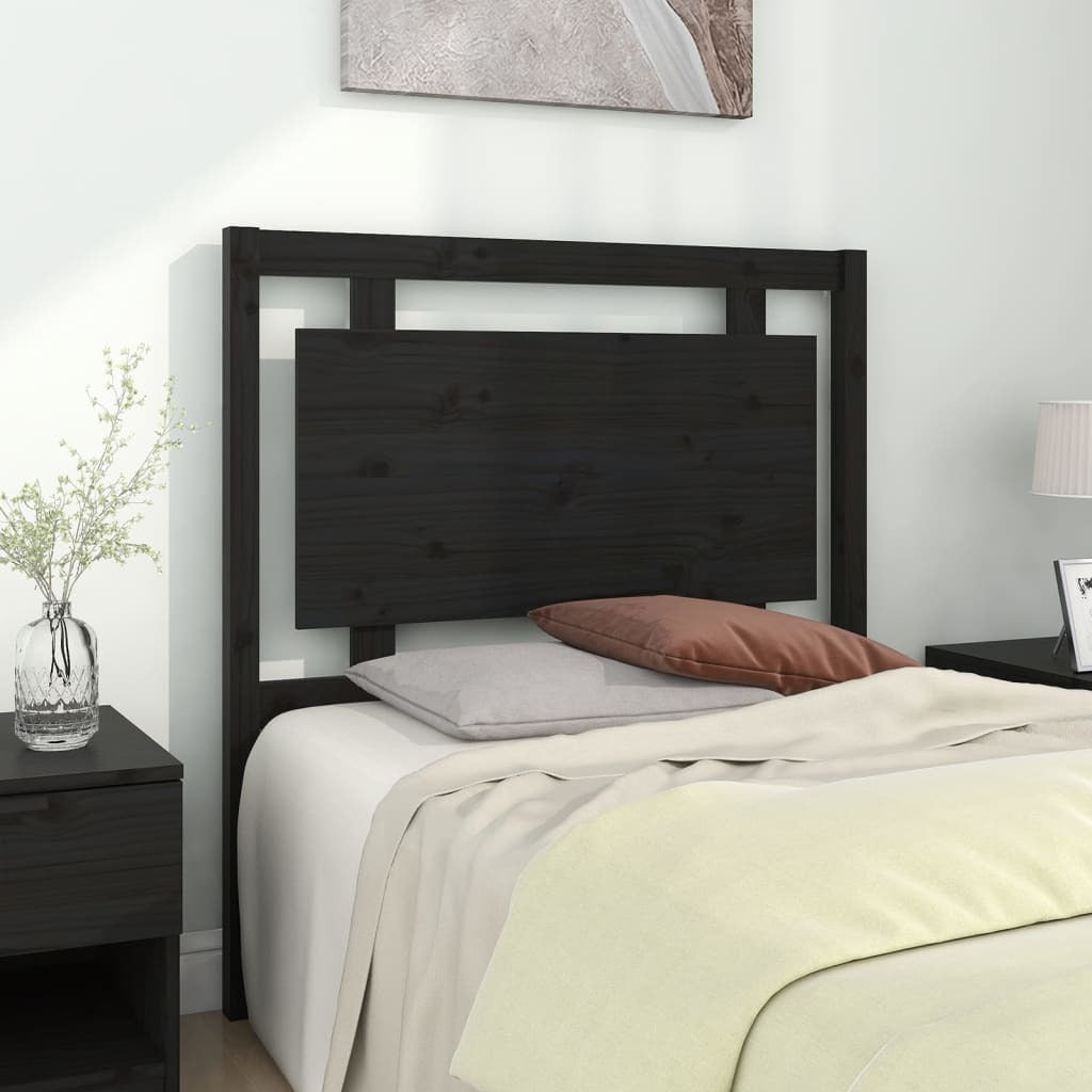 Bed Headboard Black 95.5x4x100 cm Solid Pine Wood