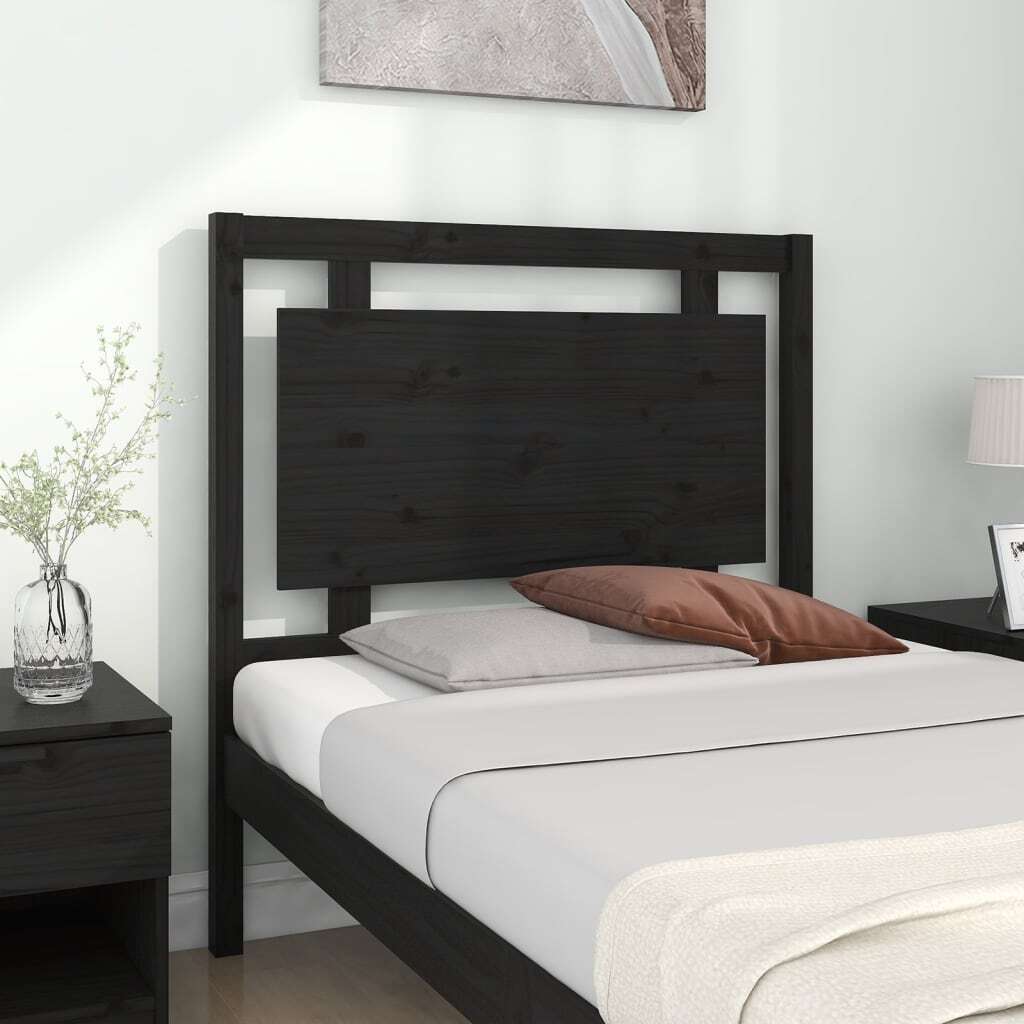Bed Headboard Black 95.5x4x100 cm Solid Pine Wood