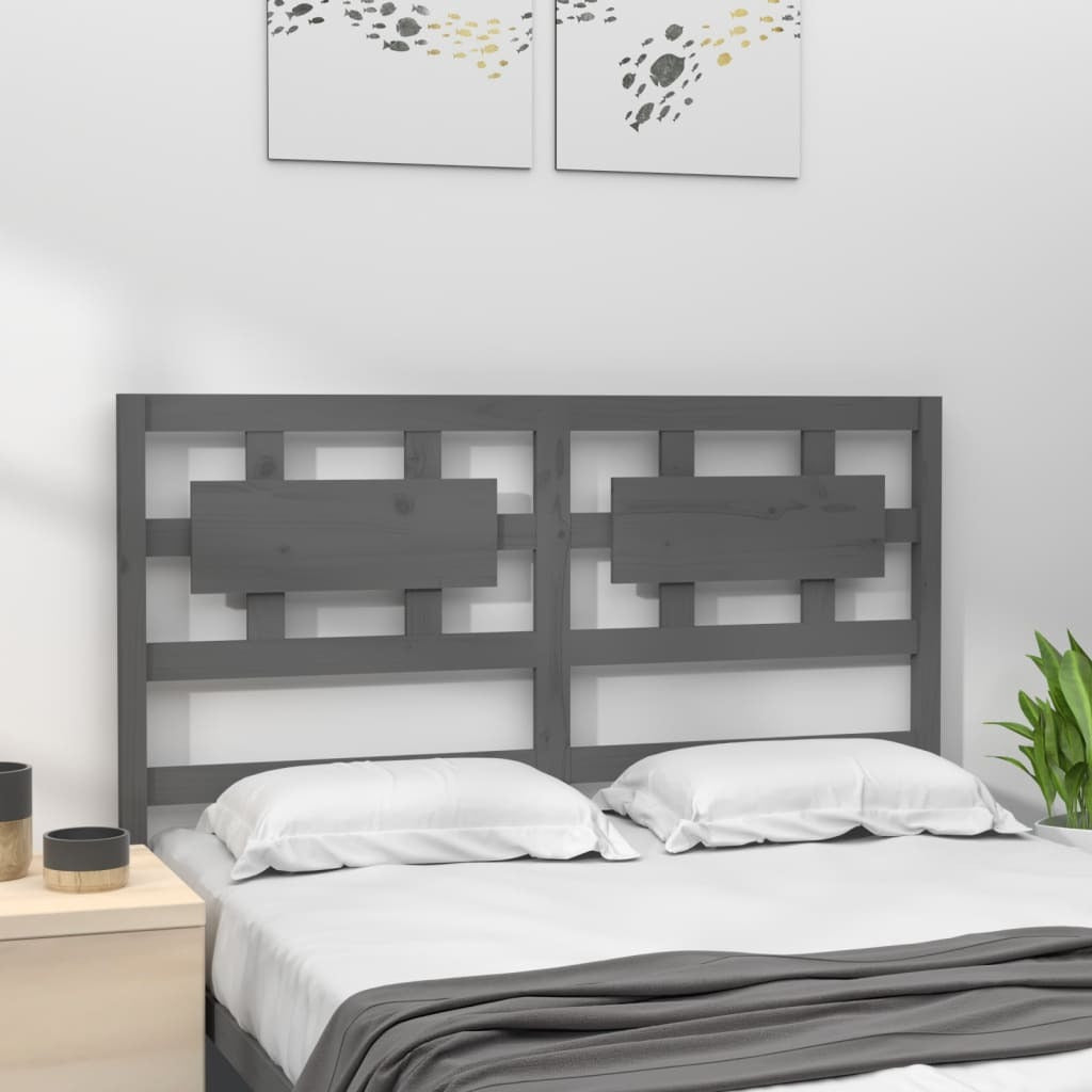 Bed Headboard Grey 205.5x4x100 cm Solid Wood Pine