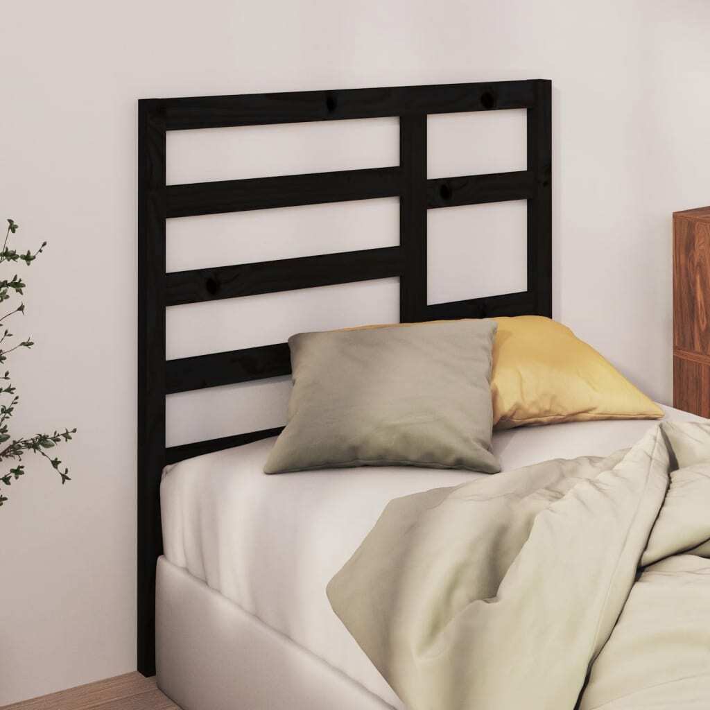 Bed Headboard Black 81x4x104 cm Solid Wood Pine