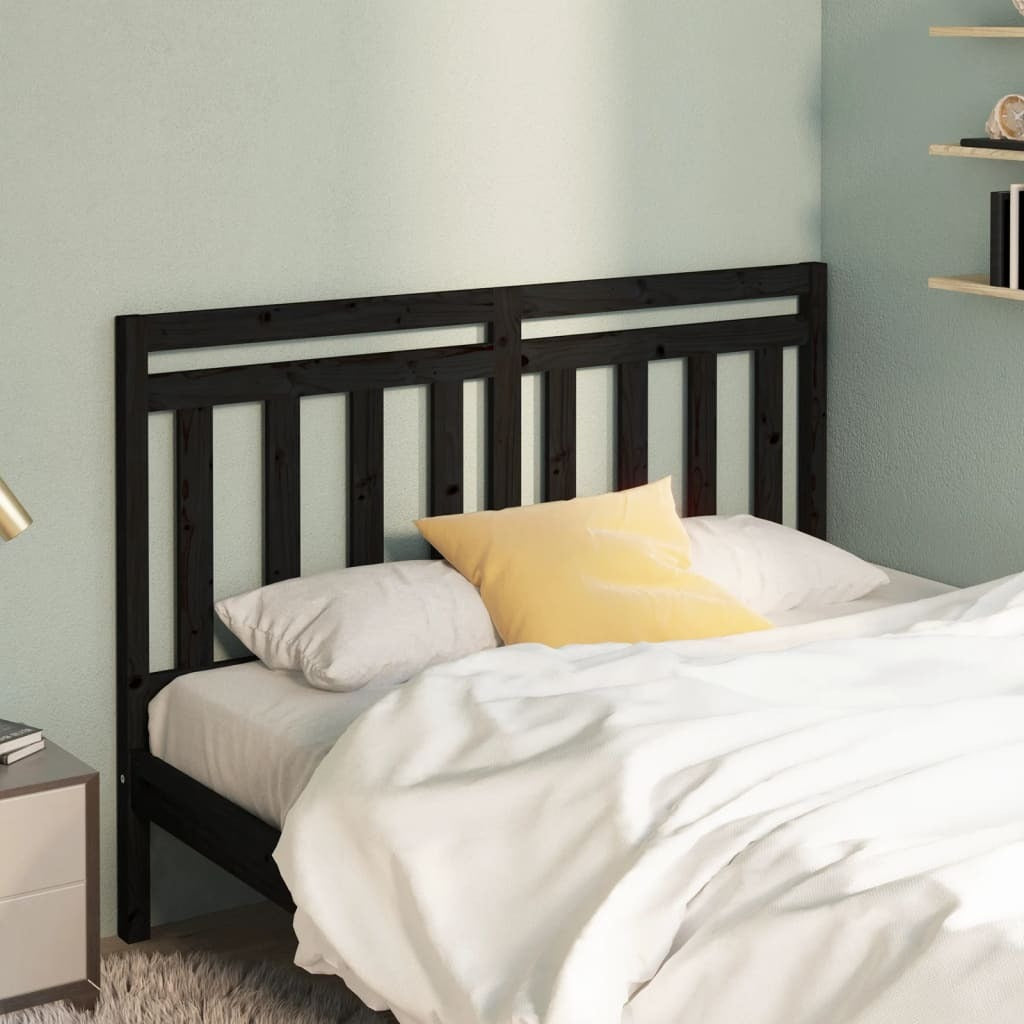 Bed Headboard Black 166x4x100 cm Solid Wood Pine