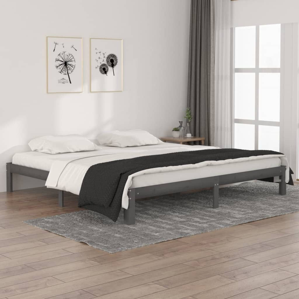 Bed Frame Grey Solid Wood Pine 200x200 cm