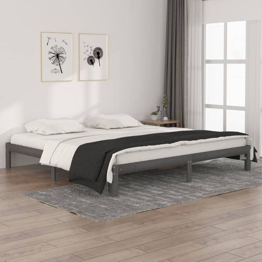 Bed Frame Grey Solid Wood Pine 200x200 cm