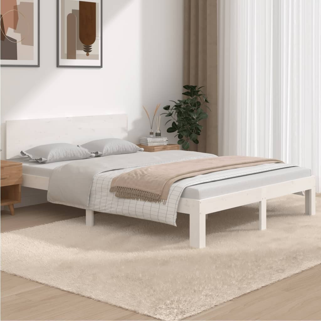 Bed Frame White Solid Wood 160x200 cm 5FT King Size
