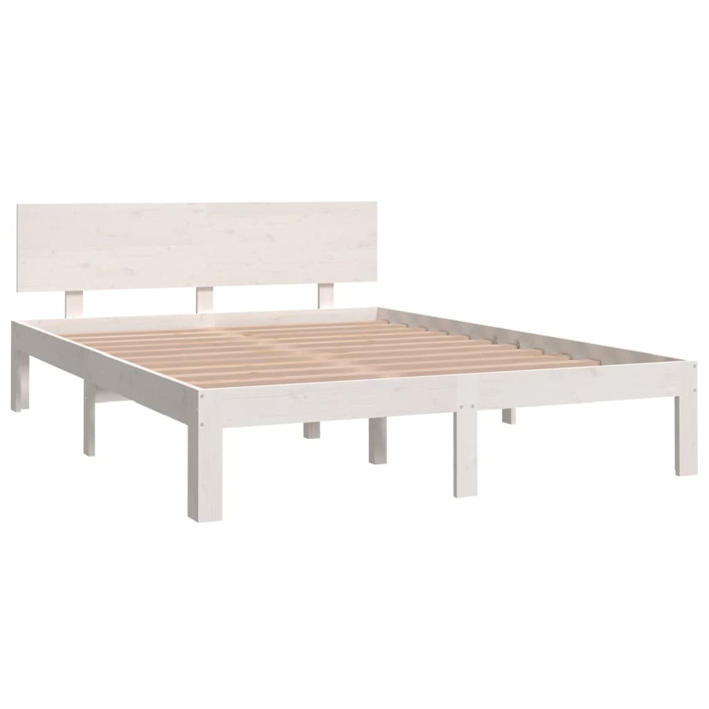 Bed Frame White Solid Wood 160x200 cm 5FT King Size