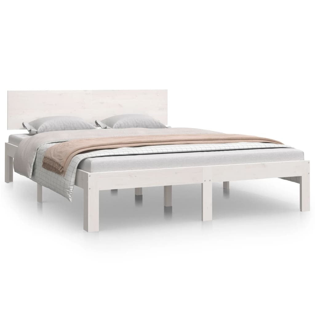 Bed Frame White Solid Wood 135x190 cm Double