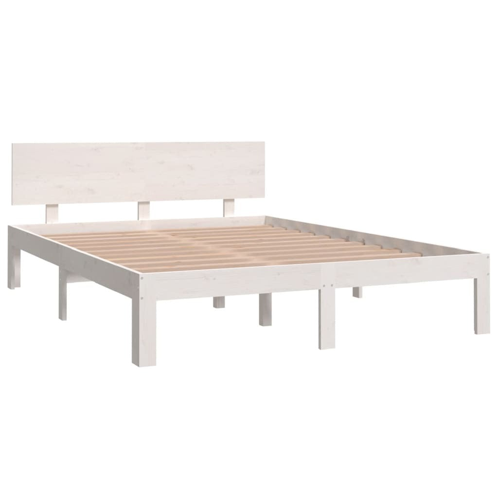 Bed Frame White Solid Wood 135x190 cm Double