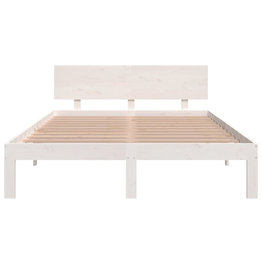 Bed Frame White Solid Wood 135x190 cm Double