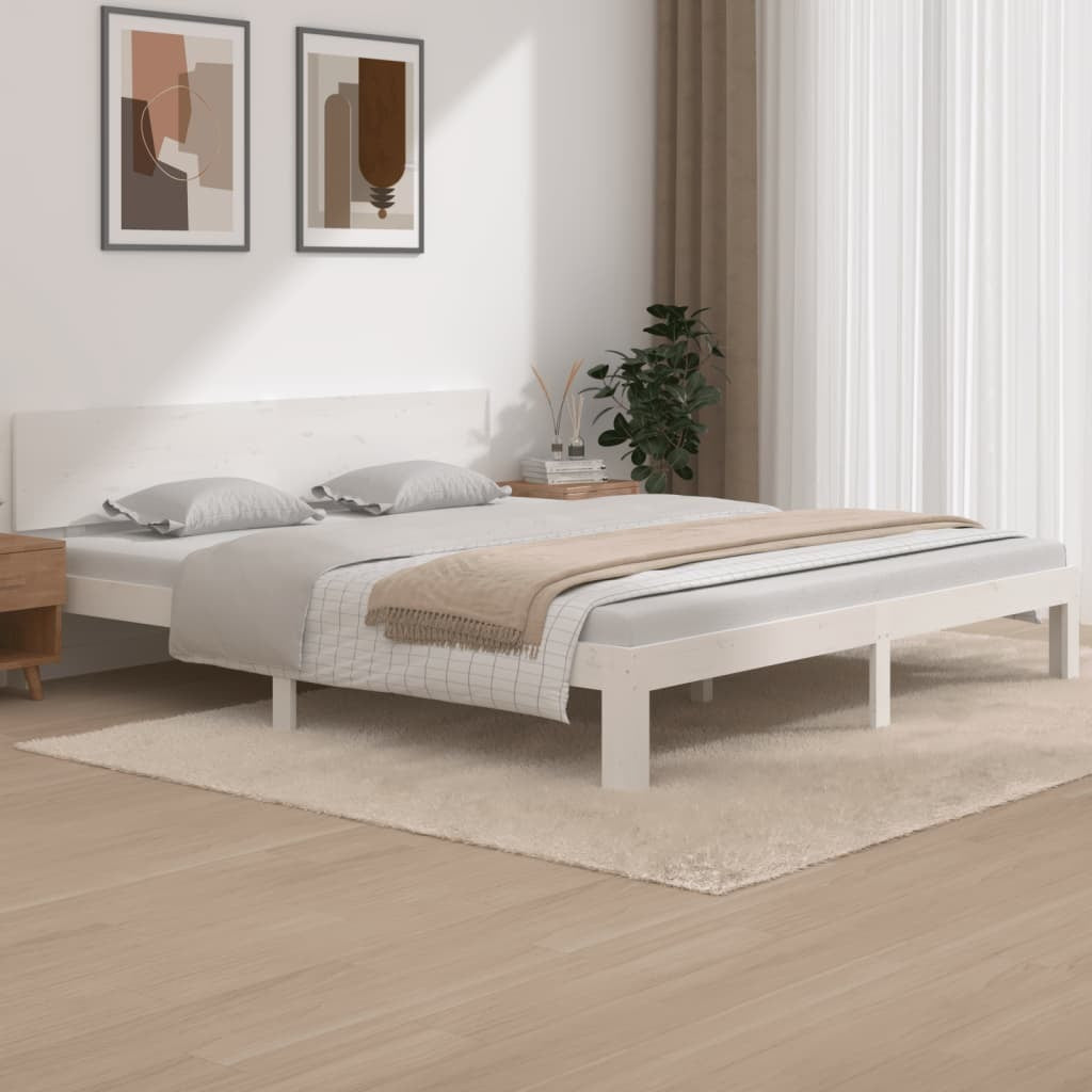 Bed Frame White Solid Wood 180x200 cm 6FT Super King