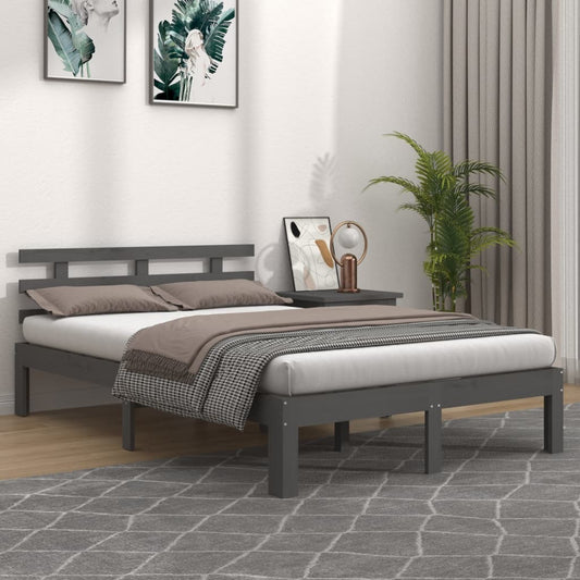 Bed Frame Grey Solid Wood 150x200 cm King Size