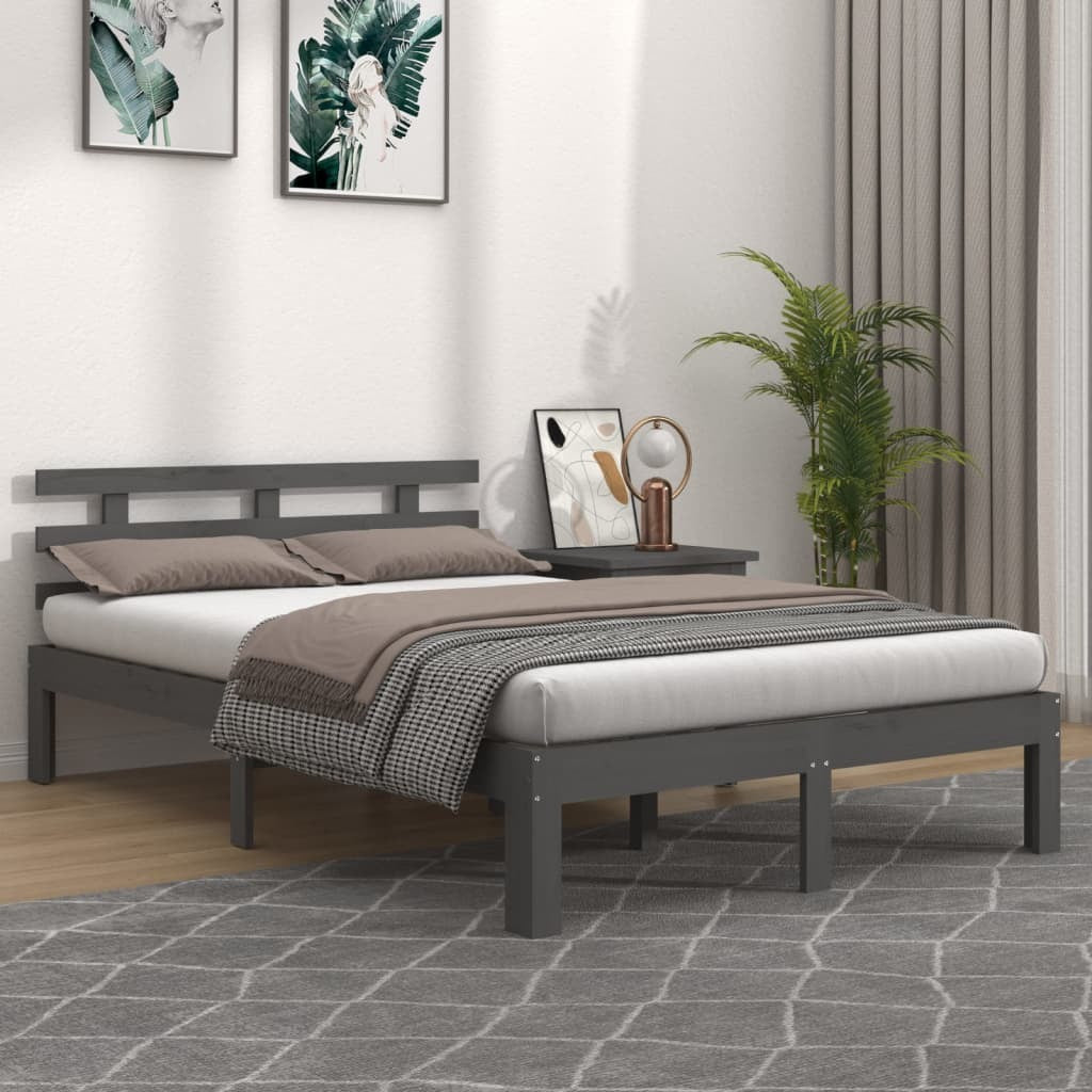 Bed Frame Grey Solid Wood 150x200 cm King Size