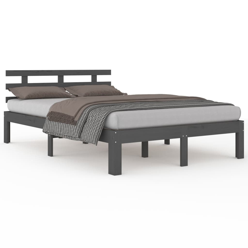 Bed Frame Grey Solid Wood 150x200 cm King Size