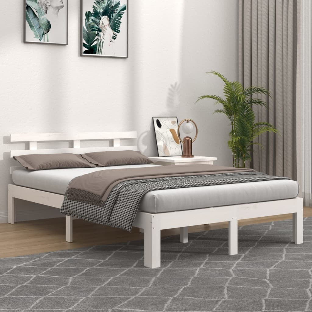 Bed Frame White Solid Wood 180x200 cm 6FT Super King