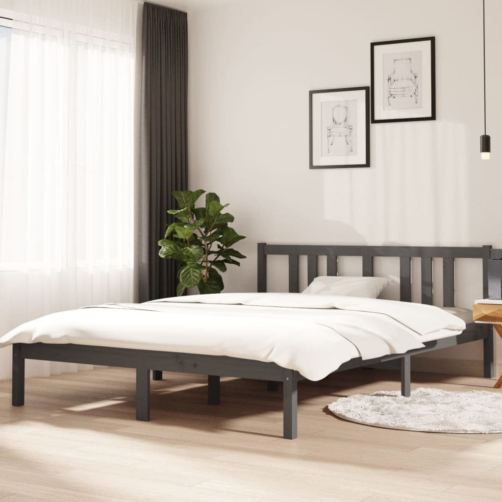 Bed Frame Grey Solid Wood 140x200 cm