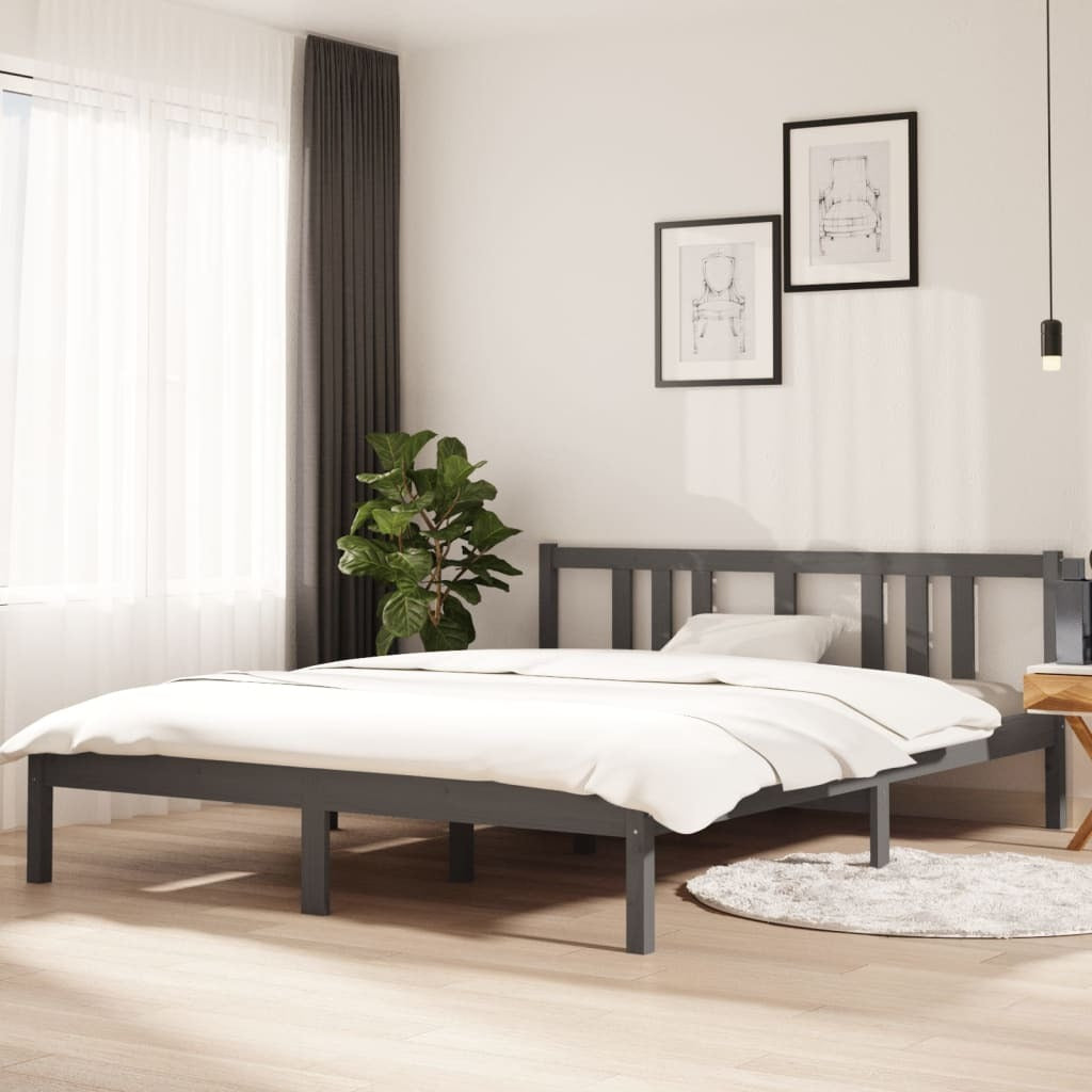 Bed Frame Grey Solid Wood 150x200 cm 5FT King Size