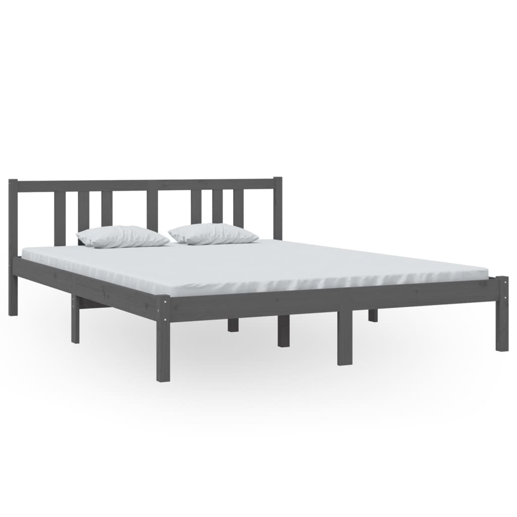 Bed Frame Grey Solid Wood 150x200 cm 5FT King Size