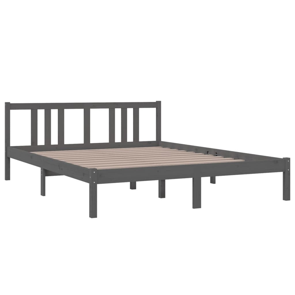 Bed Frame Grey Solid Wood 150x200 cm 5FT King Size