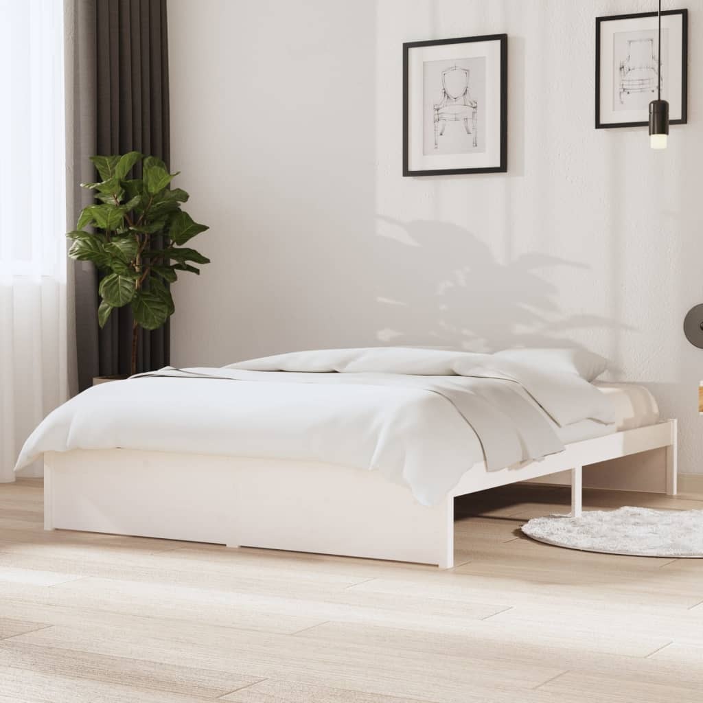 Bed Frame White Solid Wood 140x190 cm
