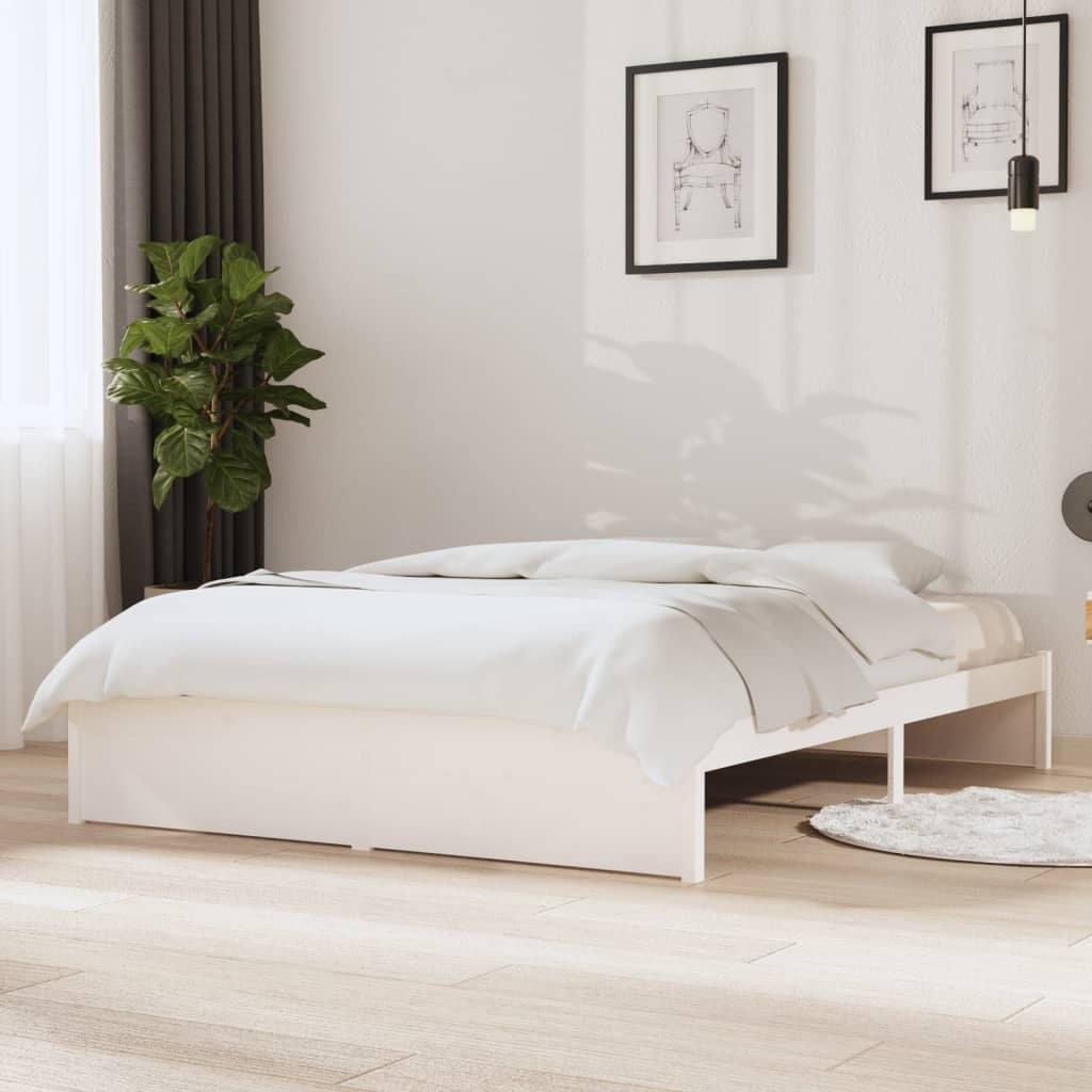 Bed Frame White Solid Wood 140x190 cm